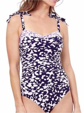 PROFILE BY GOTTEX Upf 50 Pop Flower D Cup Tank One-Piece Swimsuit Purple Blue 8